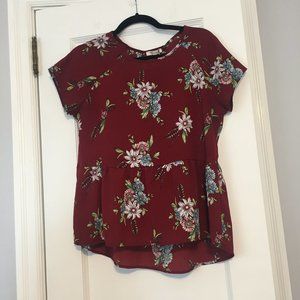 The Outfit Floral Peplum Top - Maroon, Sz M